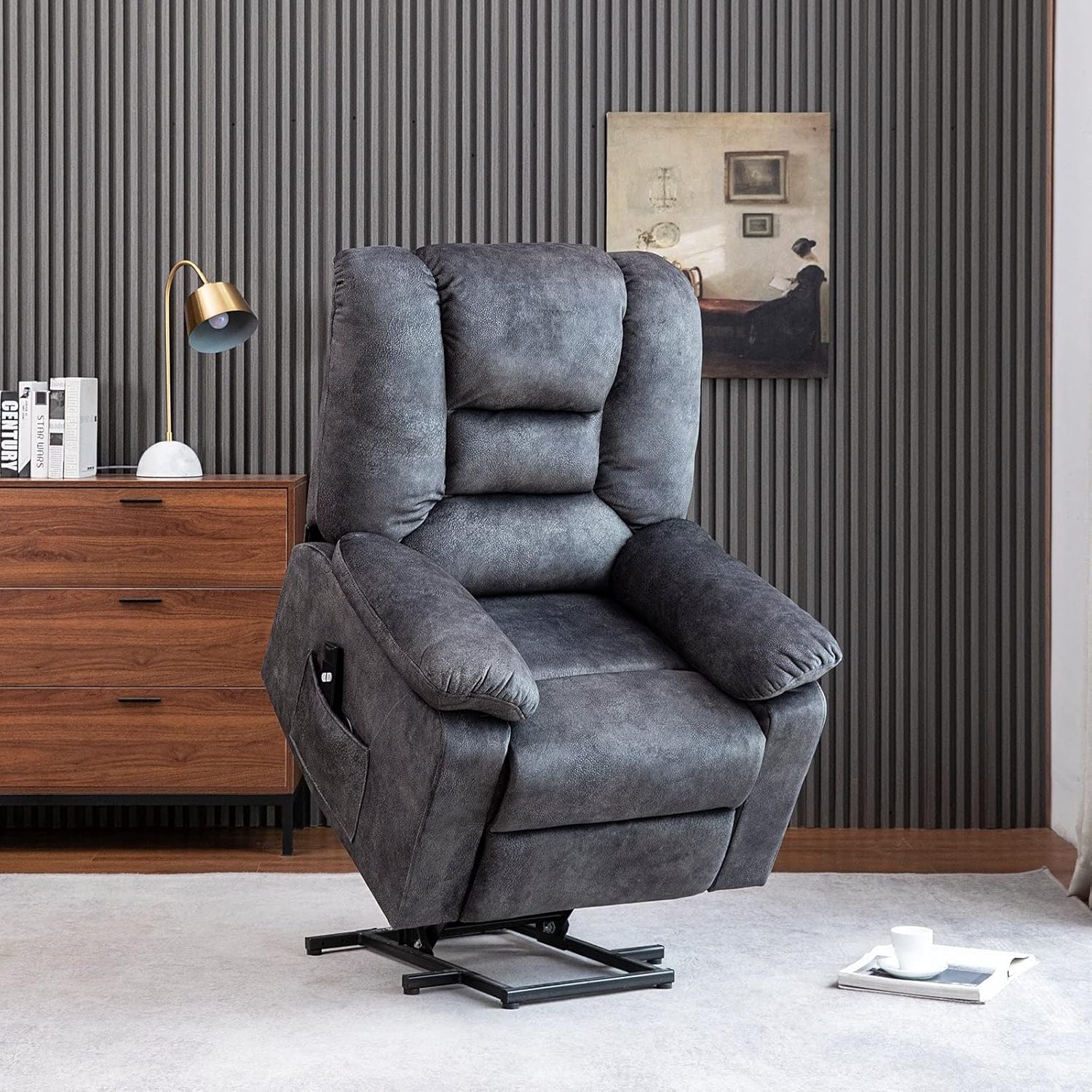 Gray Soft Microfiber Power Electric Heated Massage Recliner Grey Solid Transitional Recline