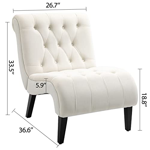 AVAWING Armless Teddy Accent Chair, Upholstered Lounge Chair with Wood Legs, Comfy Reading Chair for Living Room & Bedroom, White