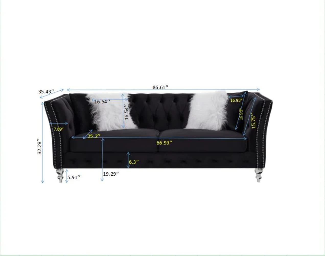 Solid Color Tufted Sofa for Living Room Black