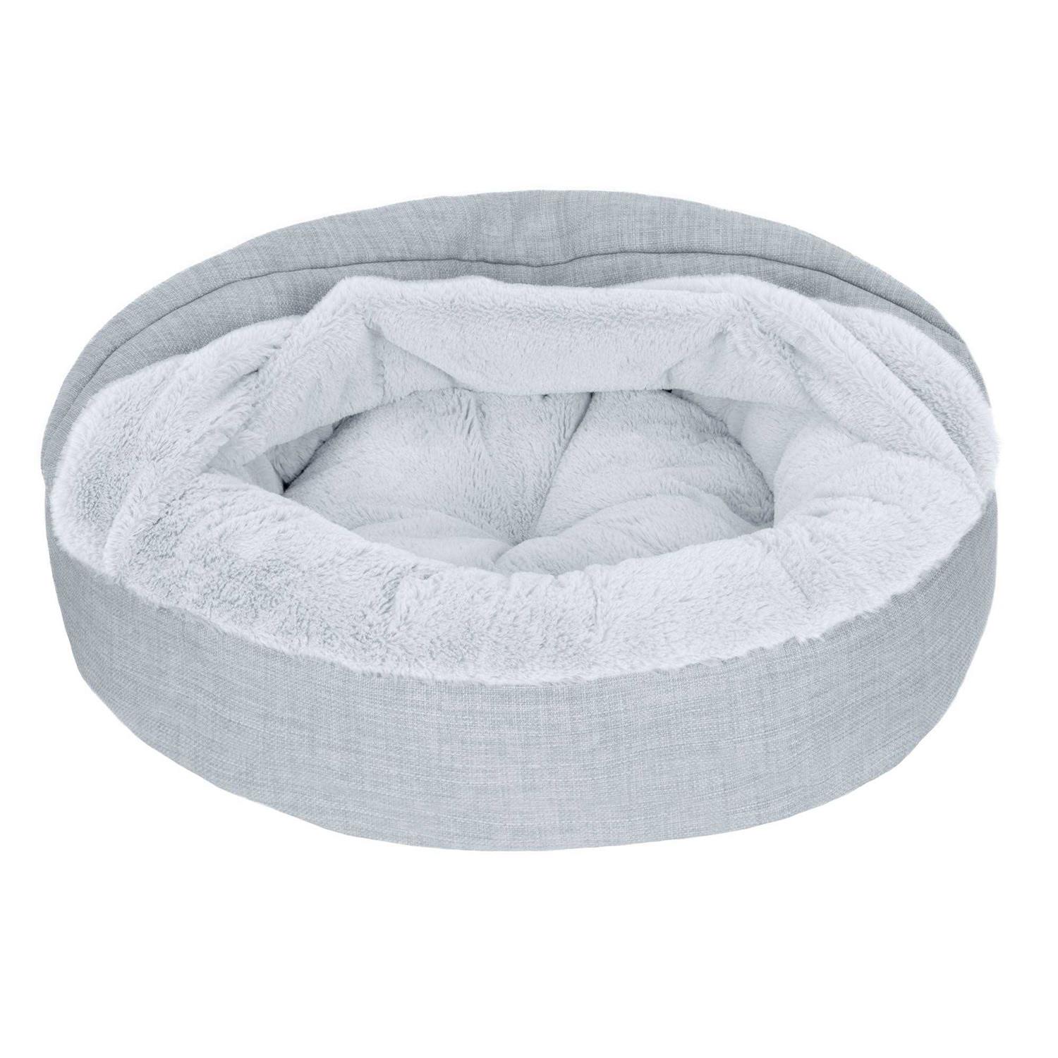 FurHaven Pet Products Plush & Performance Linen Hooded Donut Pet Bed for Dogs & Cats - Pet Supplies online store