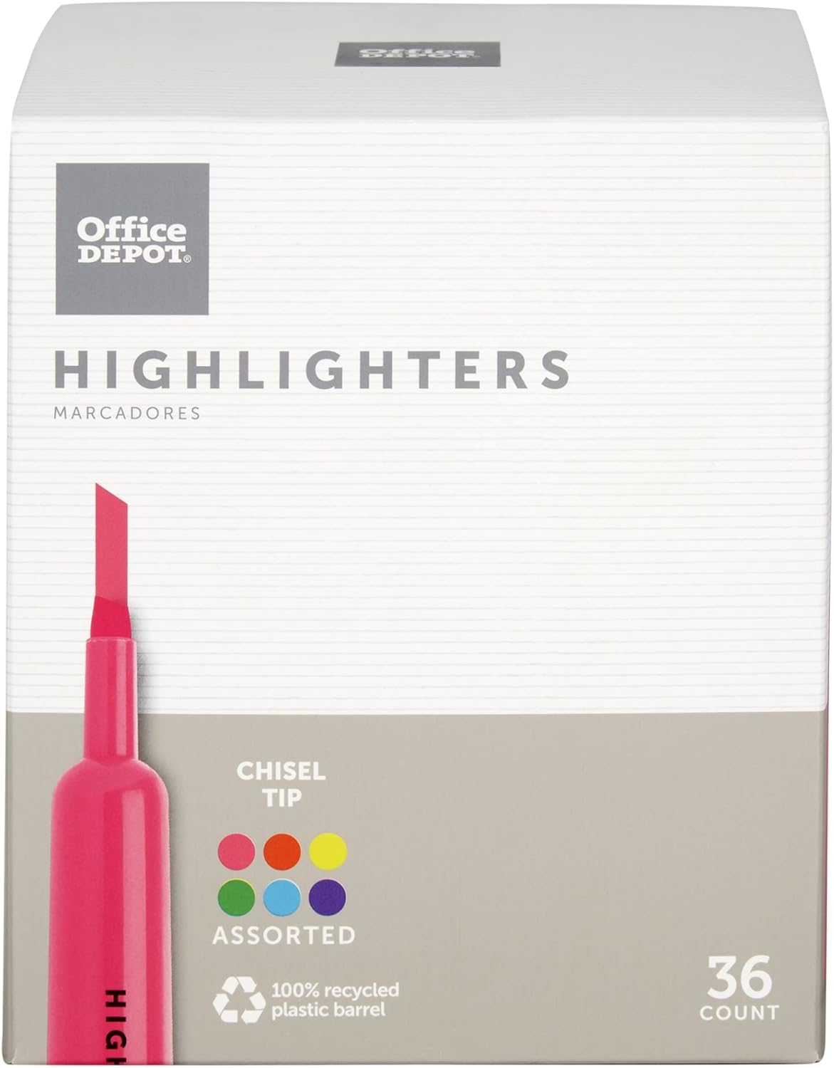 Office Depot® Brand Chisel-Tip Highlighter, 100% Recycled Plastic Barrel, Assorted Fluorescent Colors, Pack Of 36