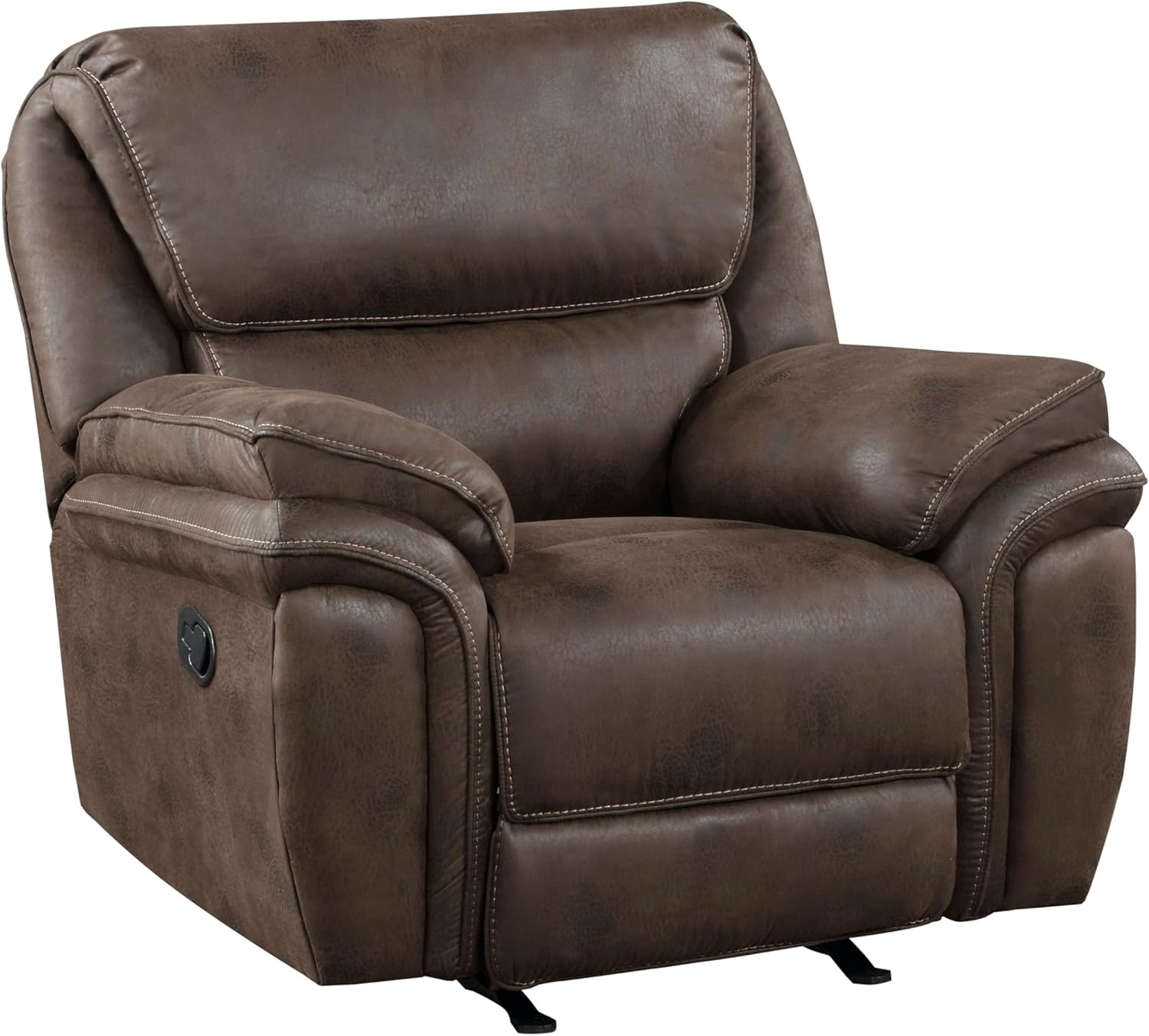 Benjara Tony 45 Inch Manual Recliner Chair, Cushioned Brown Microfiber, Solid Wood
