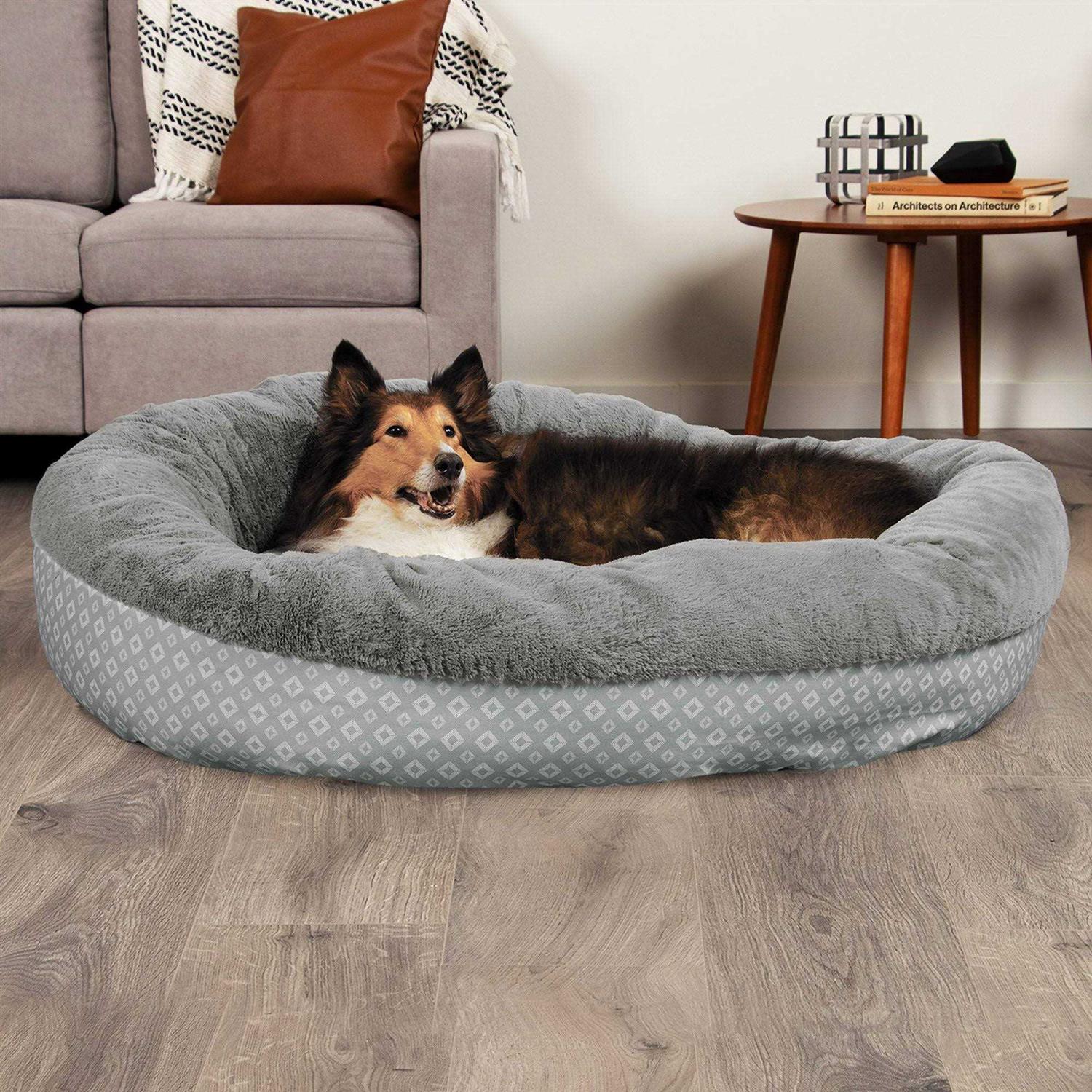 FurHaven Plush & Diamond Print Calming Donut Pet Bed for Dogs & Cats - Pet Supplies online store