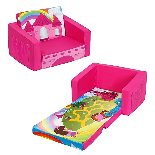 MallBest Kids Sofas Children's Sofa Bed Baby's Upholstered Couch Sleepover Chair Flipout Open Recliner(Orange/Bee)