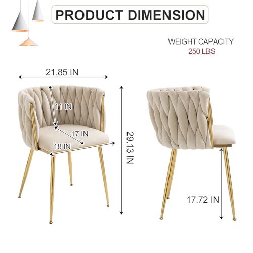 Velvet Dining Chairs Set of 4, Modern Woven Kitchen Chairs, Dining Room Chairs with Gold Metal Legs, Curved Backrest Upholstered Chairs for Dining Room, Kitchen, Vanity, Living Room (Rosered)