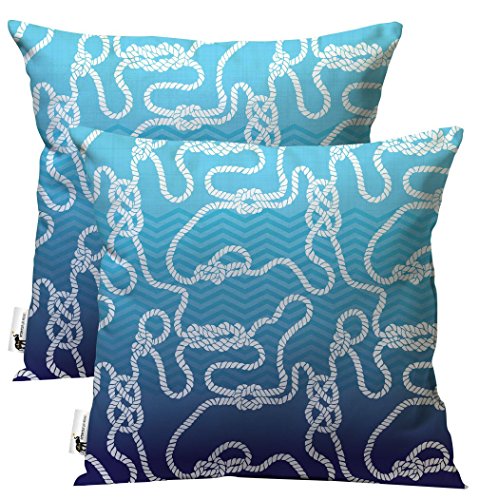 Nautical Outdoor Throw Pillows - Set of 2 - Dread Knot Blue Patio Pillows | UBU Republic (20X20)