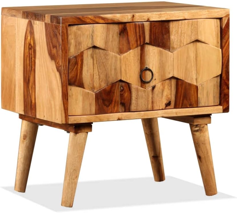 Bedside Cabinet with 1 Drawer,Farmhouse Furniture,Wood End Table,Side Tables Living Room,Night Stands for Bedrooms,Sofa Table,Rustic Nightstand,for Bedroom, Living Room, Office, Solid Sheesham Wood