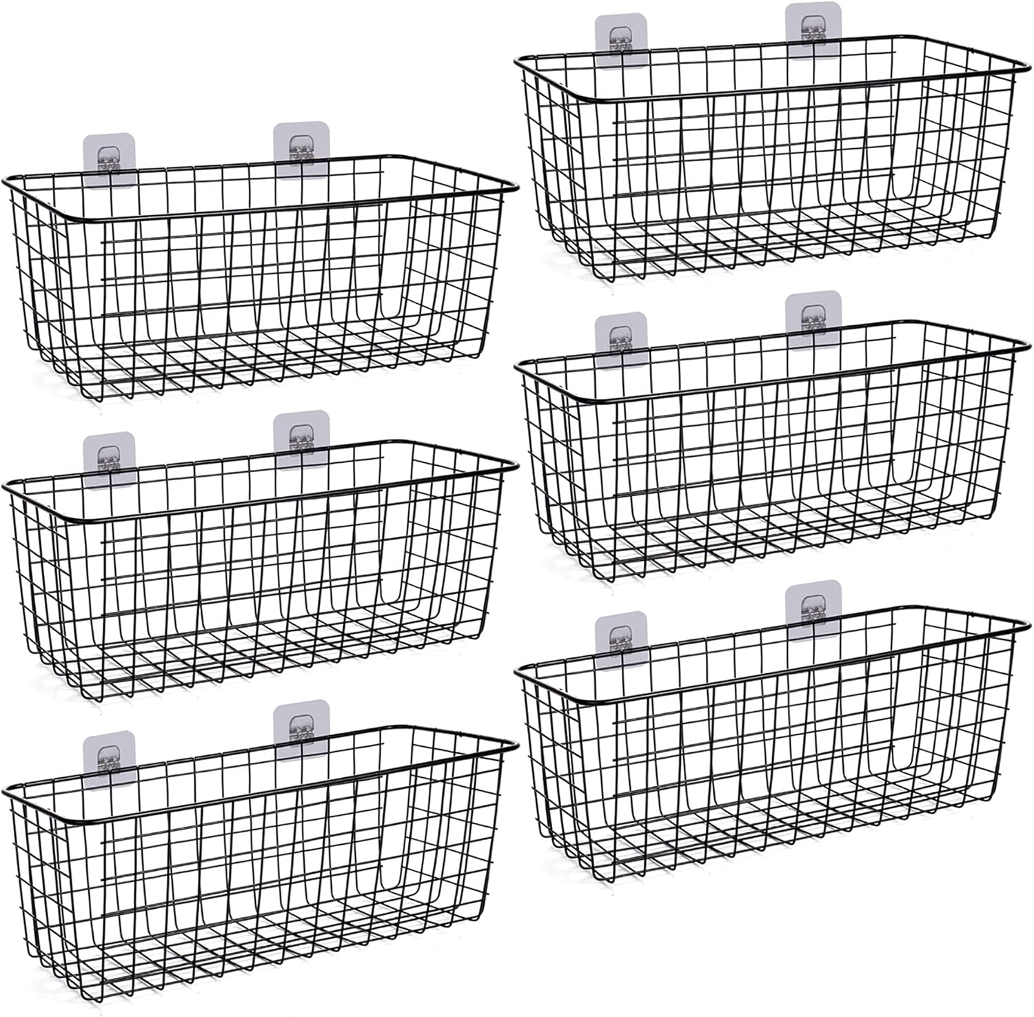 6 Pack Wire Storage Baskets Household Metal Wall-Mounted Containers Organizer Bins for Kitchen Bathroom Freezer Pantry Closet Laundry Room Cabinets Garage Shelf, Large