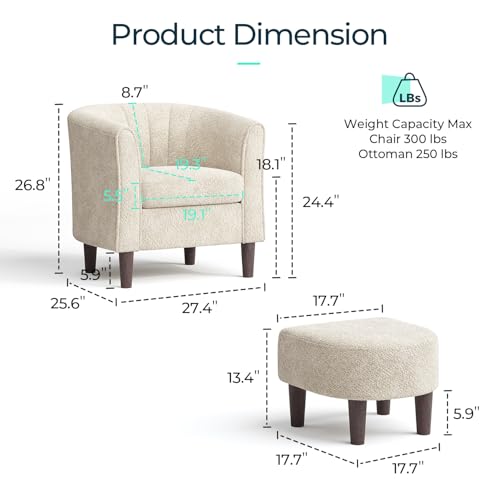 Chenille Accent Chair, Barrel Chair with Ottoman, Modern Comfy Reading Chair Armchair for Living Room Study Room Office, Orange