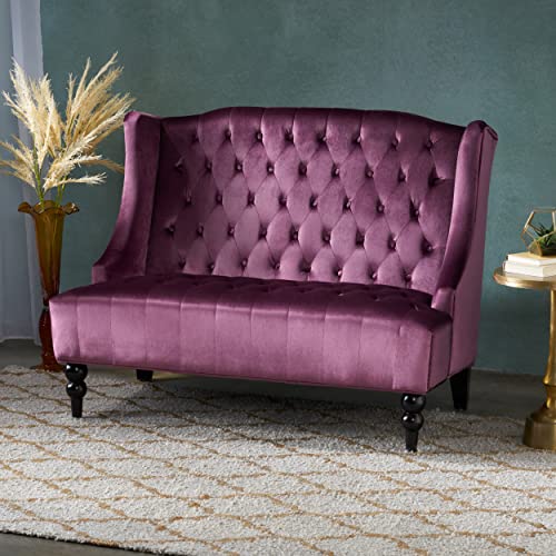 Goujxcy Luxury Loveseat Settee Tufted Sofa Bench Velvet Upholstered High-Back Sofa Couch, Banquette Love Seats Dining Bench for Living Dining Room Hallway or Entryway Seating (Raisin)
