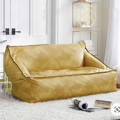 Bean Bag Chair Bean Bag Sofa Cover (No Filler) 2-seat PU Leather Bean Bag Cover Without Filler Beanbag Couch Sofa Bed Lounger No Filling (Color : Dust Yellow, Size : 2-seat-Empty Cover)