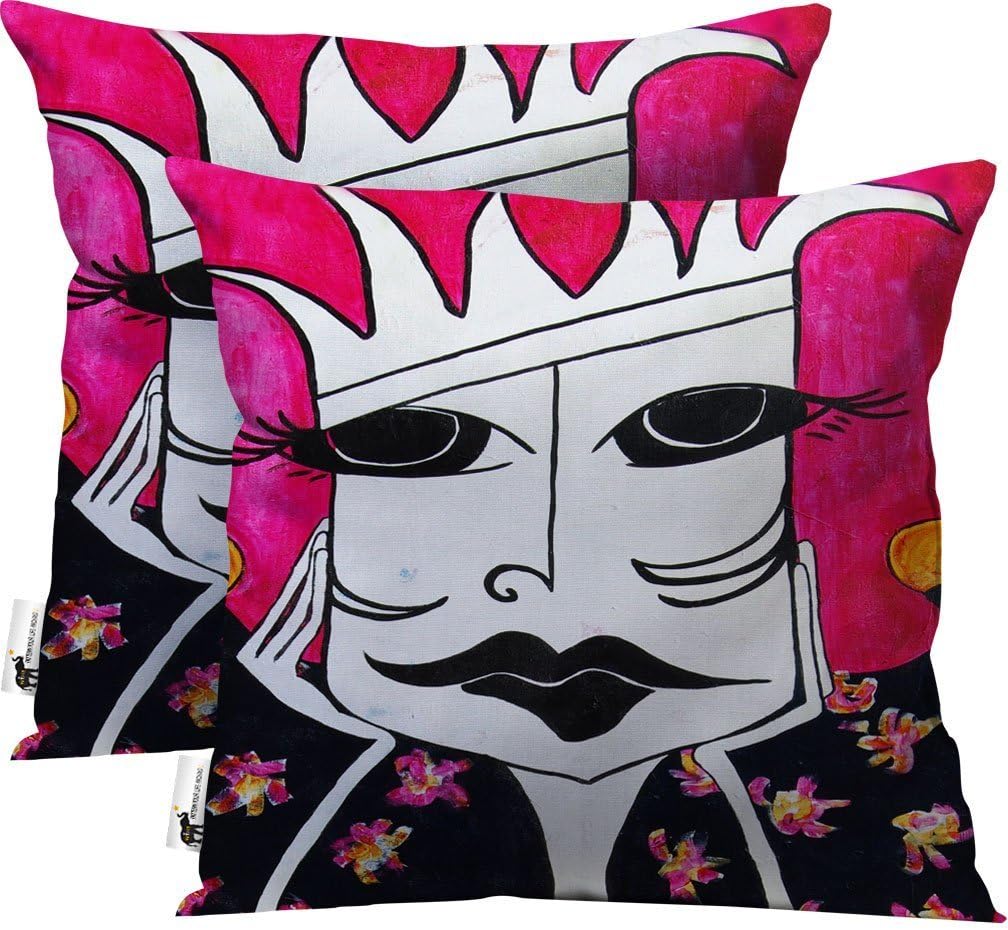 Bohemian Throw Pillows - Set of 2 - Pink Magenta Artsy Furniture Pillows | UBU Republic (16X16)