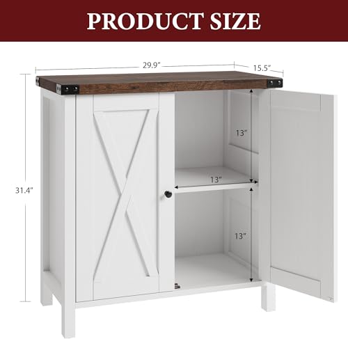 IDEALHOUSE Buffet Cabinet Farmhouse Storage Cabinet with Doors and Shelves, Buffets and Sideboards Entryway Cabinet with Storage Accent Console Cabinet for Living Room, Dining Room (White+Brown)