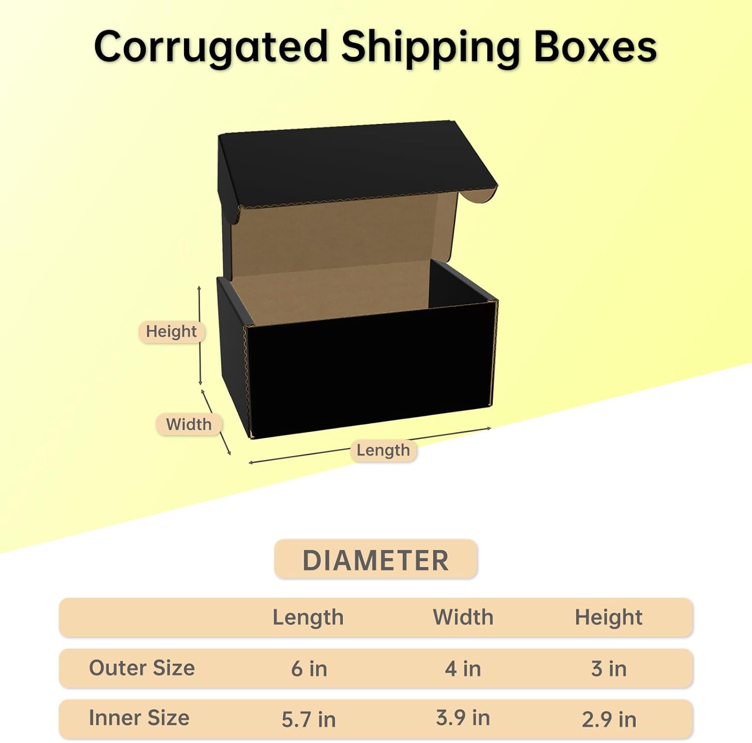 643 Black Small Shipping Box, 10-Pack Corrugated Cardboard Boxes with Lids, Ideal for Small Business Packaging and Mailing