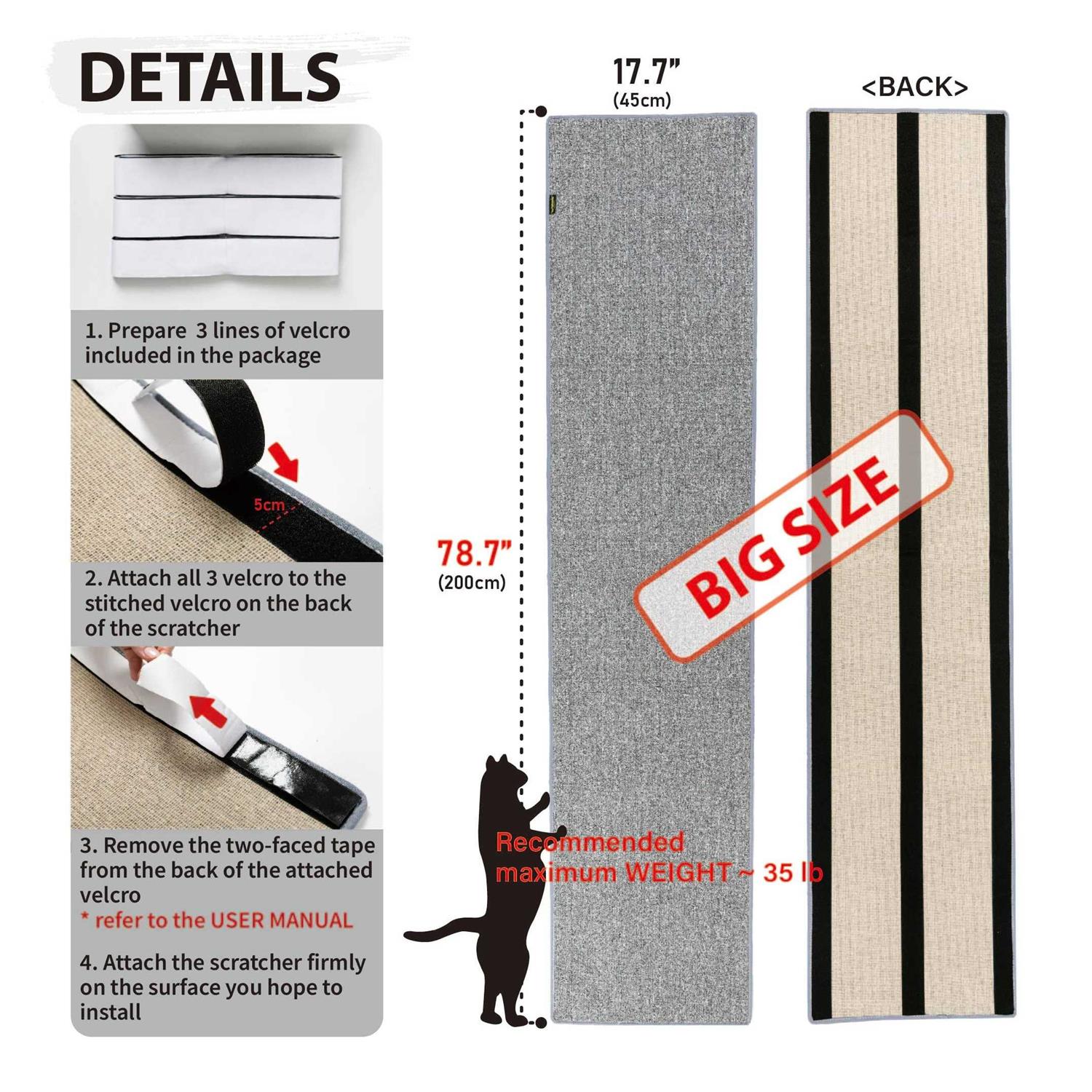 myPLEASURE for Your PET 78.7” Tall Cat Scratcher Wall Corner Attachable Cat Scratch Pad Cat Toys Attachable Scratcher for Indoor Cats and - Pet Supplies online store