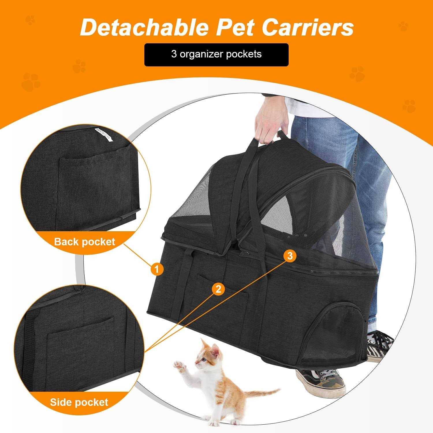 Bestpet 3-in-1Pet Stroller Premium Multifunction Dog Cat with Detachable Carrier &Cup Holder - Pet Supplies online store