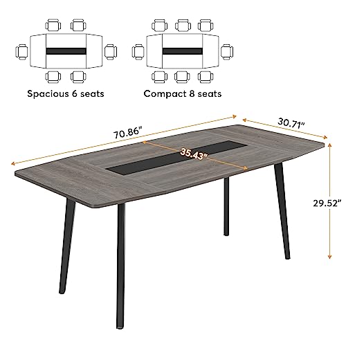 Tribesigns Dining Table for 6-8 People, 70.8 Inches Large Kitchen Table with Metal Legs, Wood Dining Room Table for Kitchen, Family Gathering (White)