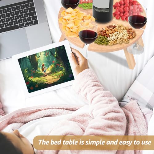 Portable Picnic Wine Table Foldable Wine Table with Tall Glass Holder Wooden Picnic Table 5-Compartment Snack Table Tray for Party Picnic Camping Beach 12×6.3in(Log Color)