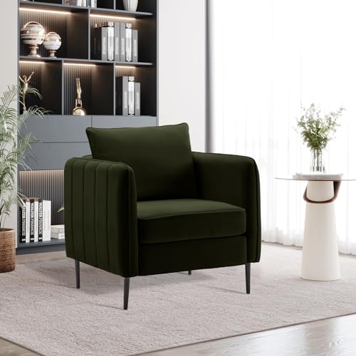 Modern Upholstered Accent Chair,Armchair with Square Arm,Velvet Sofa Chairs,for Bedroom, Living Room, Bedroom, Apartment,Mid-Century Modern Accent Chair for Living Room (Wine Red)