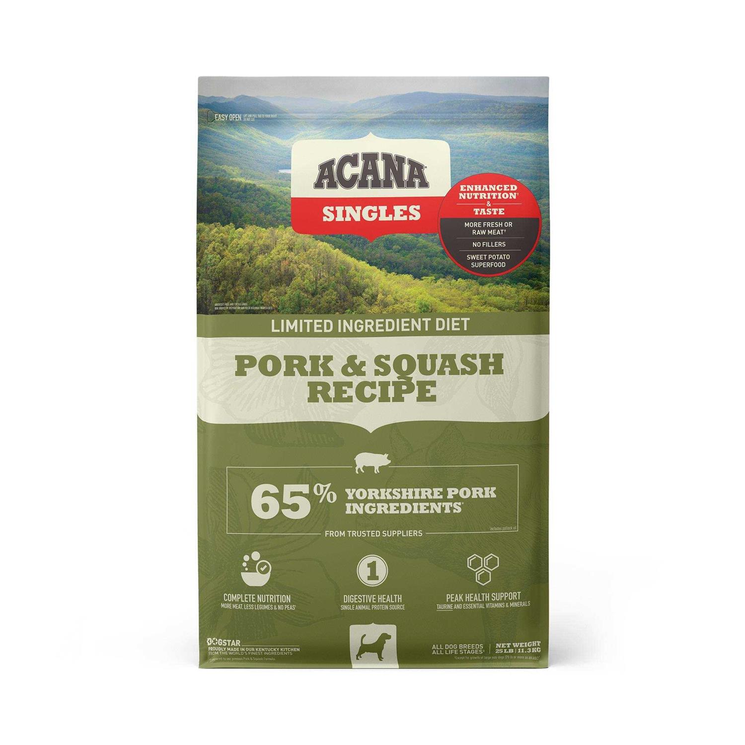ACANA Singles Limited Ingredient Diet Pork & Squash Recipe Grain-Free Dry Dog Food, 22.5-lb bag - Pet Supplies online store