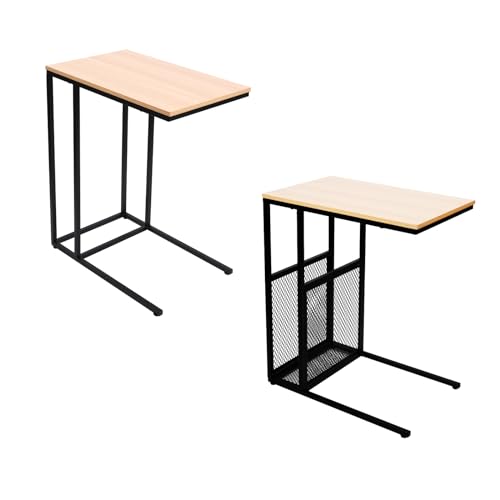 C Table End Table Set of 2, Side Tables Living Room, C Shaped Side Table, Couch Tables That Slide Under Couch Table with Metal Frame, Large Desktop C Table for Living Room, Bedroom,
