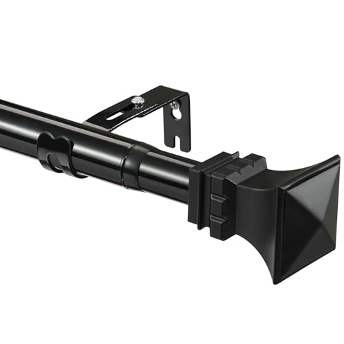 Curtain Rods for Windows 48 to 84 with Square Finials, Heavy Duty Curtain Rod, 1 Inch Curtains Rods Set with Bracket Holders, Matte Black Metal Drapery Rods for Bedroom, Living Room, Farmhouse