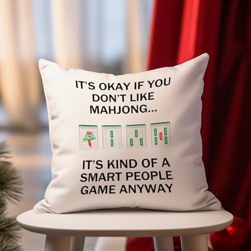 Throw Pillow Cover It's Okay If You Don't Like Mahjong Pillow Case Chinese Style Decorative Pillow Home Cotton Linen 20x20in Accent Pillowcase for Couch Bed Sofa Bedroom Car