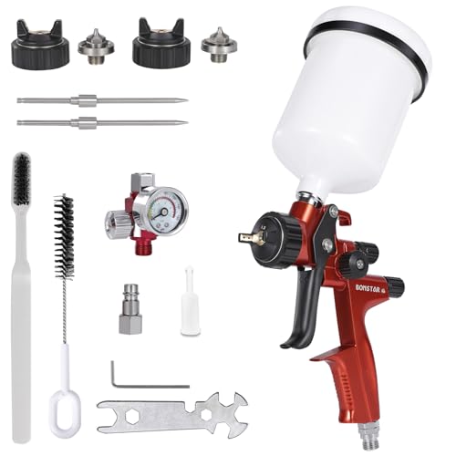 Spray Paint Gun with 1.3/1.5/1.7mm Nozzles Pressure Gauge,Air Compressor HVLP Paint Sprayer Gun,Small Spray Gun for Painting,Automotive Pneumatic Gravity Feed Spray Gun Kit for Cars,Furniture,House