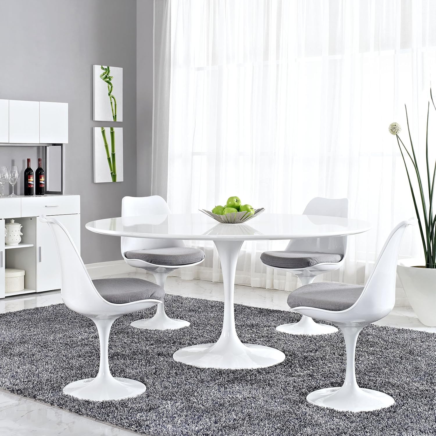 Contemporary Modern Urban Designer Dining Kitchen Room Dining Table Round White Wood Metal Steel