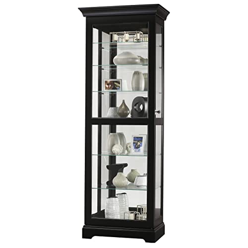Howard Miller Dulbecco Curio Cabinet 547-200 – Black Satin Finish Home Decor, Six Shelves, Seven Level Display Case, Locking Slide Door, Halogen Light Switch