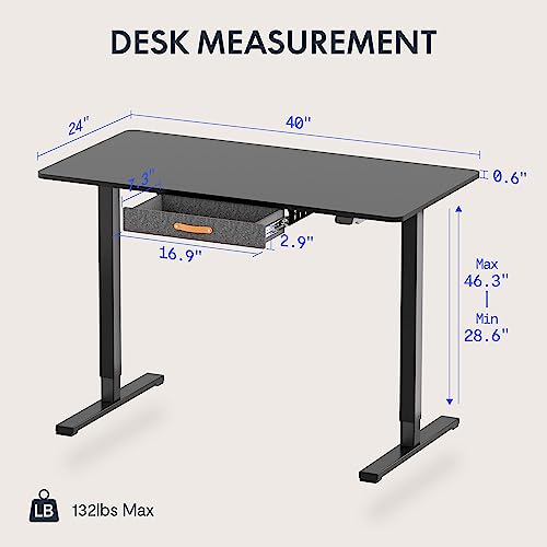 FLEXISPOT Standing Desk with Drawer Electric Sit Stand Desk with 48 x 24 Inches Whole-Piece Desktop Ergonomic Memory Controller Adjustable Height Desk(White Frame + 48
