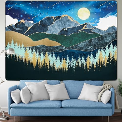 Krelymics Mountain Forest Tapestry Nature Tapestry for Bedroom Aesthetic Sunset Tapestry Wall Hanging Boho Orange Landscape Tapestries for Living Room(36.02 x 48.03 inches)