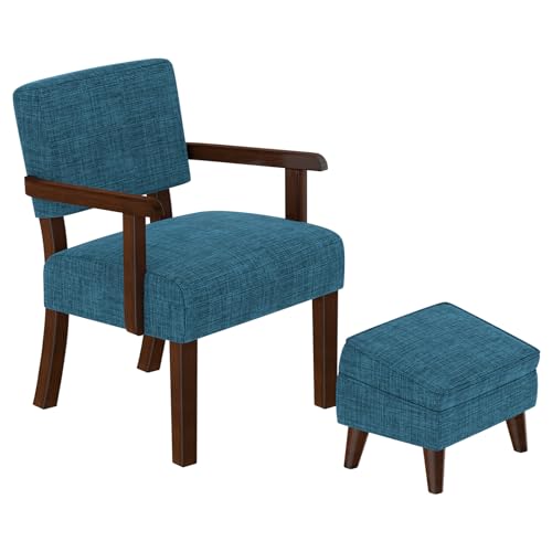 Accent Chairs with Adjustable Ottoman, Comfy Arm Footrest Set, Storage Footstool, Sofa Armchair with Footrest, Lazy Chair Set for Living Room/Bedroom/Reading Room, Beige