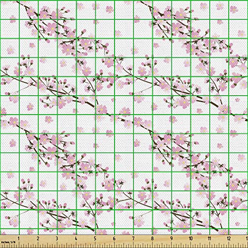 Ambesonne Floral Fabric by The Yard, Art Nouveau Style Poppy Flowers Retro Spring Summer Garden Petal, Decorative Fabric Furnishing Upholstery for Chair and Bench Project Accents, 1 Yard, Orange Ivory