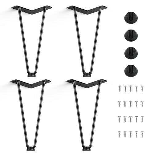 10 Inch Hairpin Furniture Legs(900Lbs),Heavy Duty Hairpin Table Legs, Solid Metal Table Legs,DIY Projects for TV Stand,Cabinet, Coffee Table, Desk etc with Rubber Floor Protectors Black 4PCS