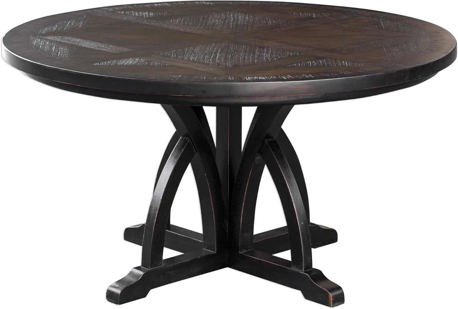 MY SWANKY HOME Elegant Black Wood Diamond Arch Round Dining Table | 4 6 Seat Entry Classic