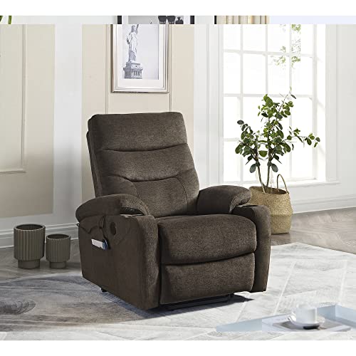 INMOZATA Electric Power Lift Recliner Chair Sofa with Massage and Heat for Elderly, 3 Positions, 2 Side Pockets and Cup Holders, USB Ports, Flannel Home Theater Reclining Sofa,Dark Gray