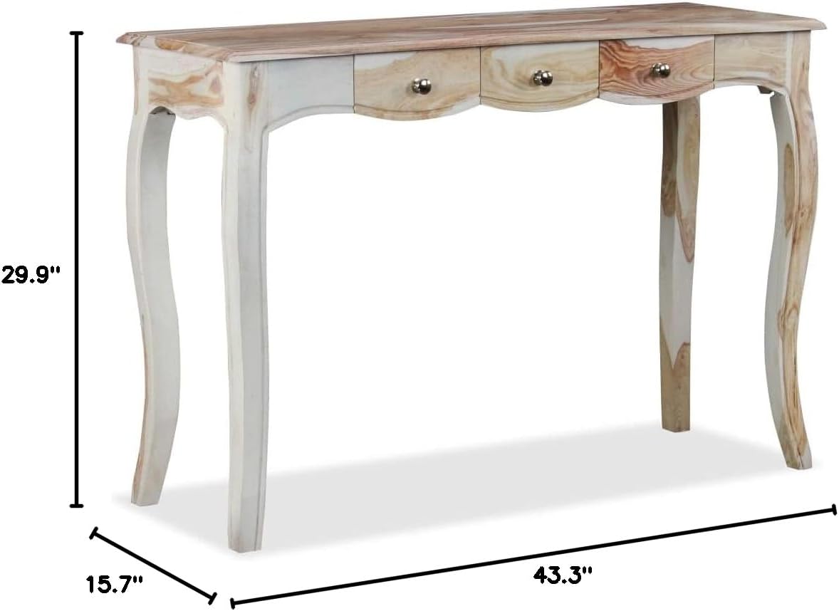 Nightstand, Telephone Table, Bedside Sofa Table, for Living Room, Entryway, Hallway, Kitchen, Bedroom Console Table with 3 Drawers Solid Sheesham Wood 43.3