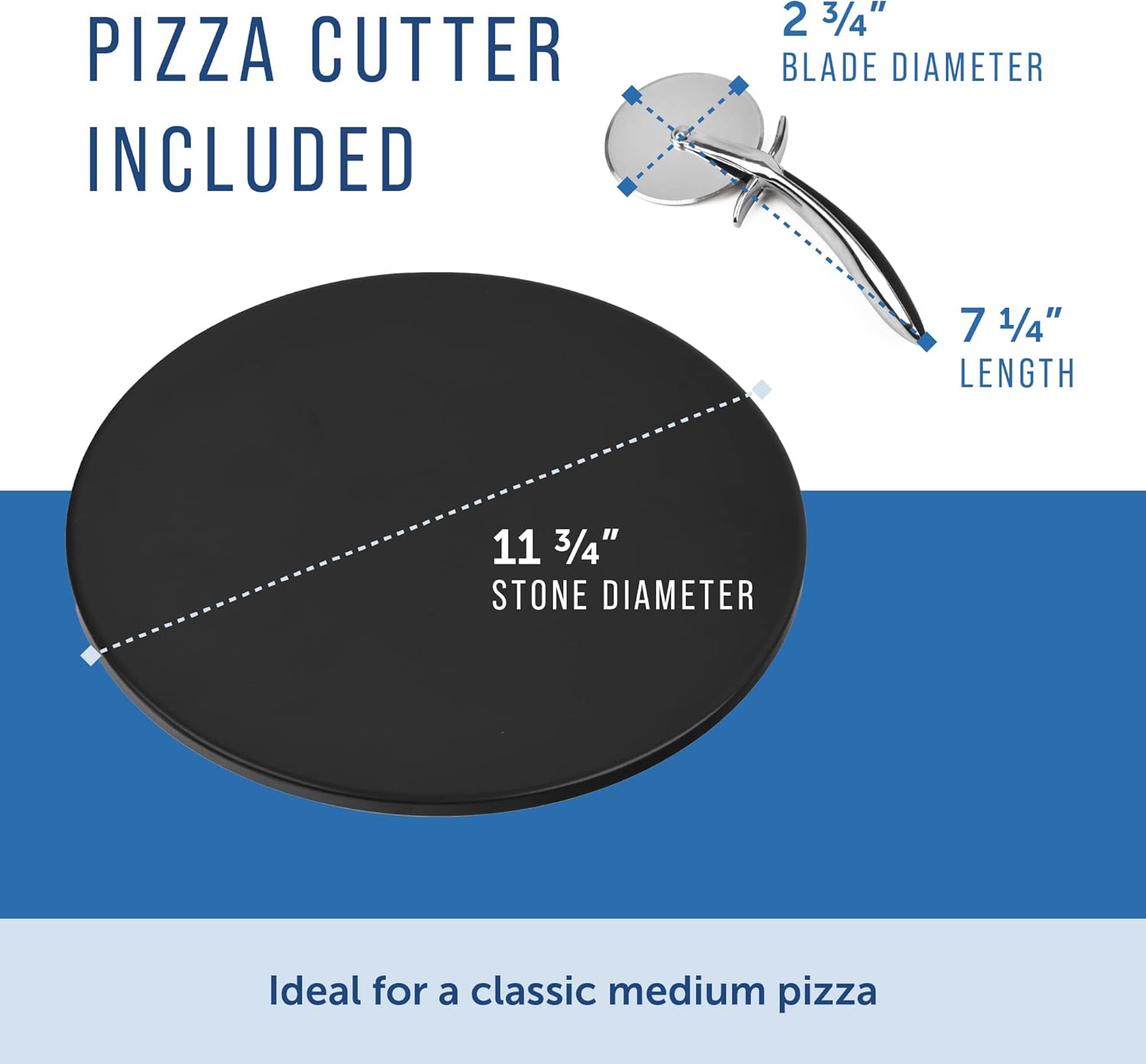 2-Pack Ceramic Pizza Stones - Make Restaurant-Quality Pizza Right at Home - Easy to Use - Durable up to 500℉ - 100% Black Cordierite - 11.75” Diameter