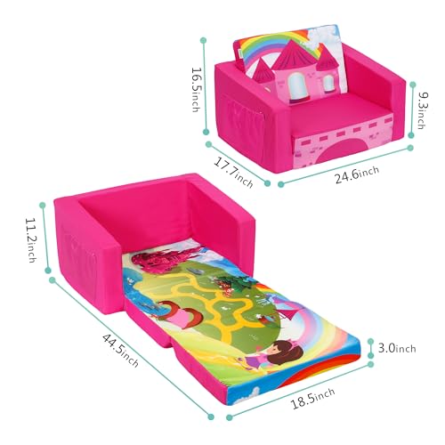 MallBest Kids Sofas Children's Sofa Bed Baby's Upholstered Couch Sleepover Chair Flipout Open Recliner(Orange/Bee)