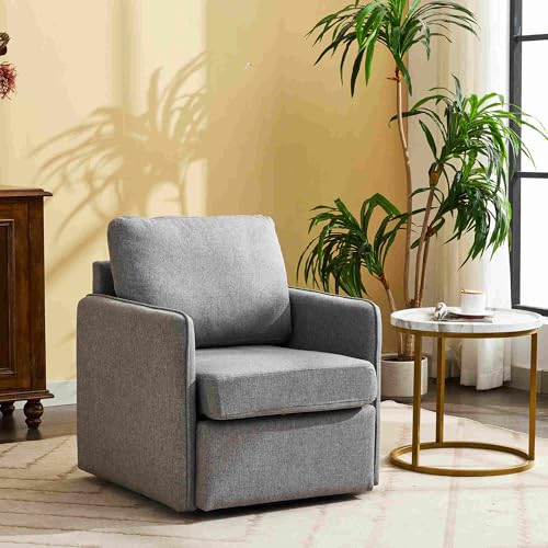 CIPCHO Swivel Accent Chair, Comfy Single Sofa Chair with Storage, Modern Arm Chair for Living Room, Fabric Swivel Armchair with Metal Base (Beige+Brown)