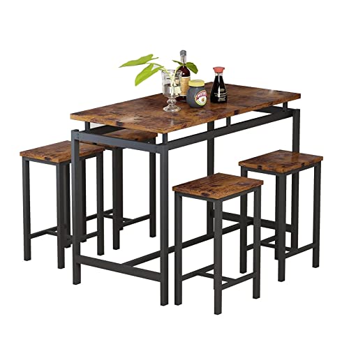 Dining Table Set for 4, 5 Pieces Bar Table Set Modern Kitchen Table and Chairs Industrial Height Pub Table with 4 Chairs, Dining Room Table and Chairs for Small Space, Breakfast Nook