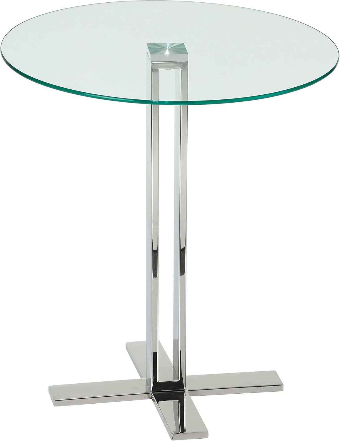 Cortesi Home Solen Round Clear Glass End Table with Chrome Base