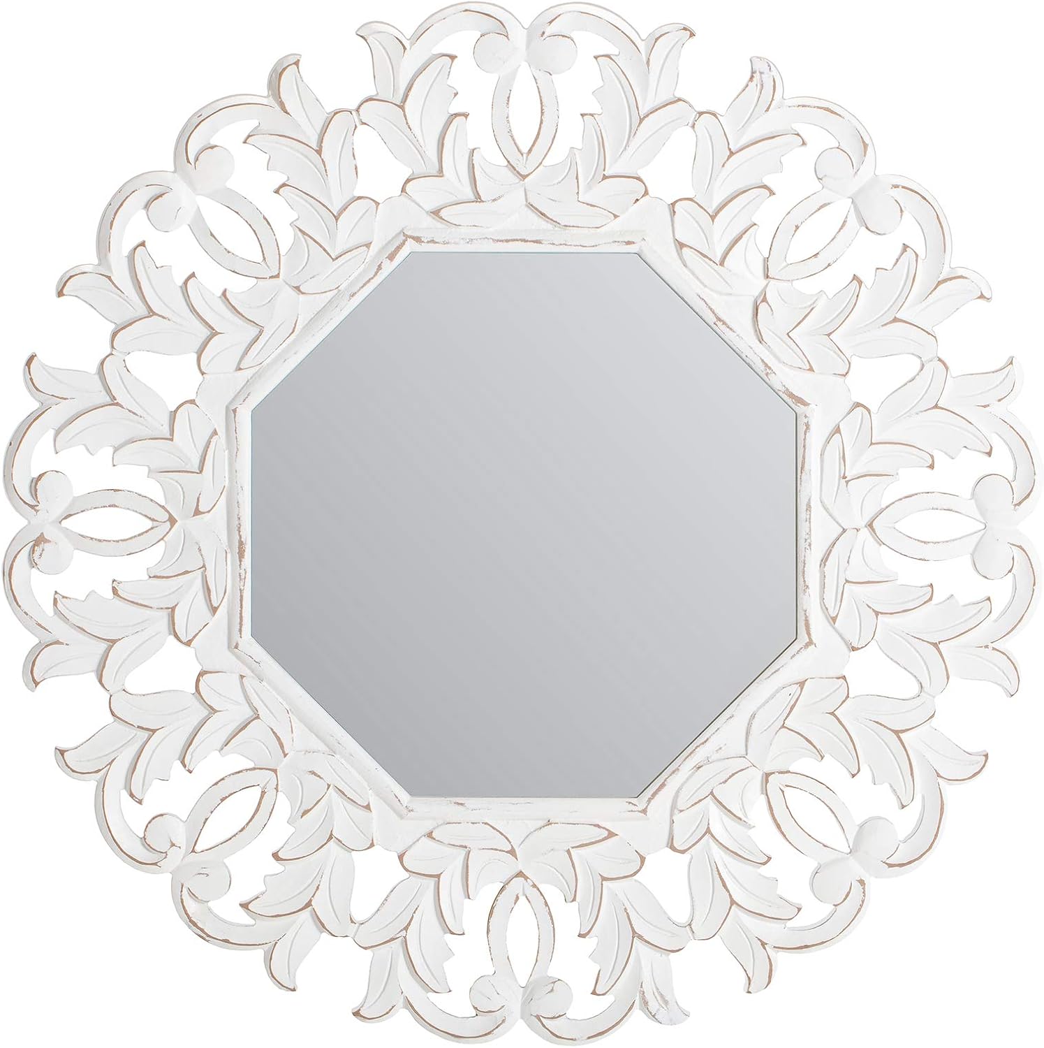 Fetco Habitat Fetco MR3808W Tull Carved Octagonal Mirror, White