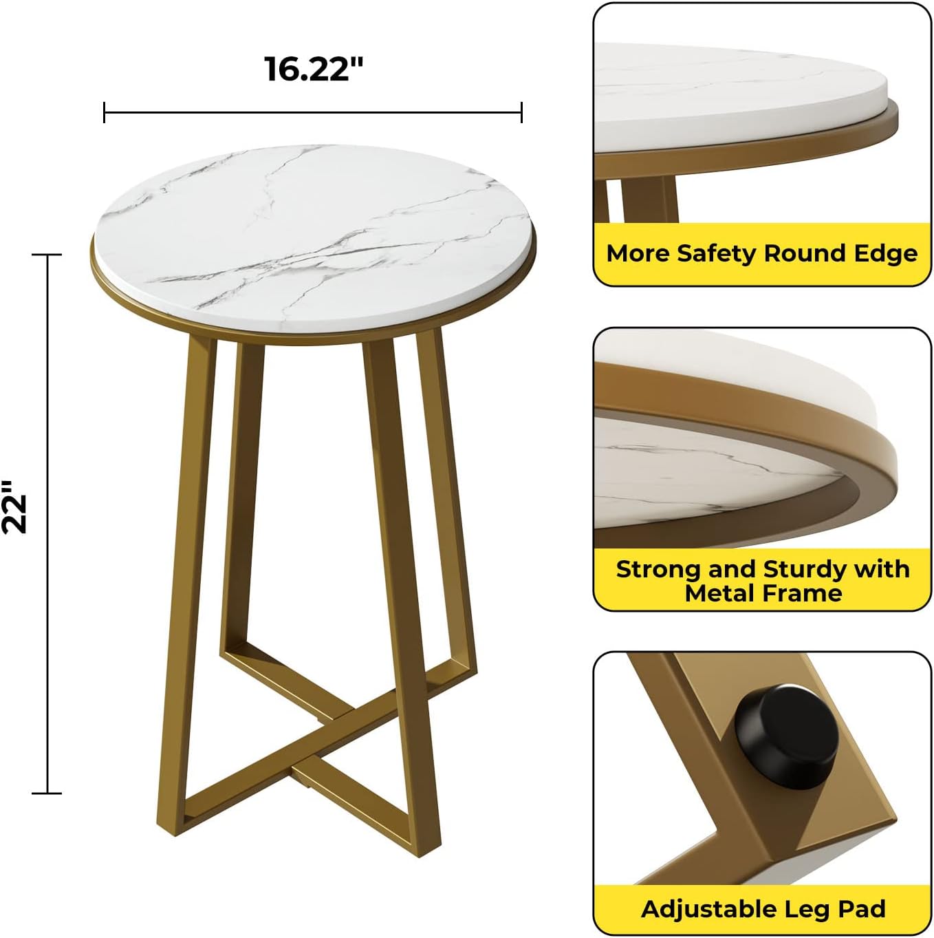Round End Tables, set of 2 Small Side Table, Tall End Table for Bed Room,Coffee Tea End Table for Living Room