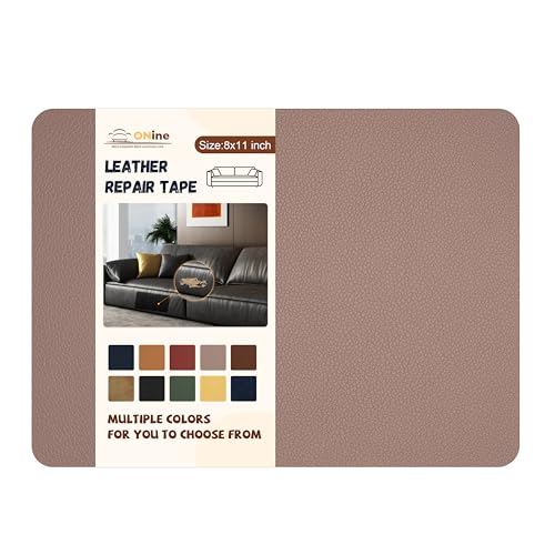 ONine Leather Repair Patch，Self-Adhesive Couch Patch，Multicolor Available Scratch Leather 8X11 Inch Peel and Stick for Sofas, Car Seats Hand Bags Jackets (Light Gray)