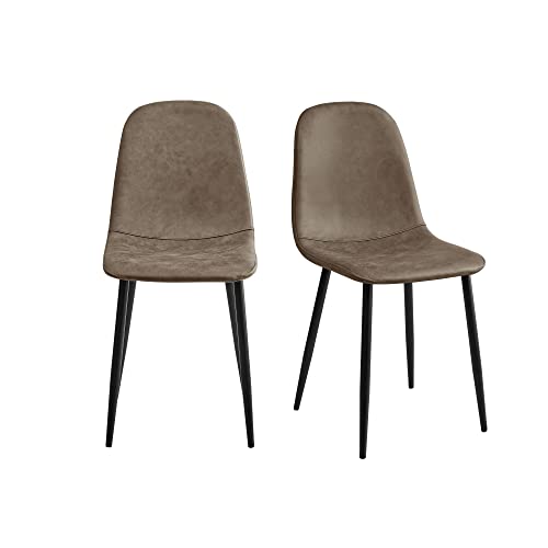 FurnitureR Modern Mid Century Leathaire Upholstered Kitchen Dining Chair Set of 2, Armless Leisure Accent Chair with Black Metal Legs Space Saving for Dining Kitchen Living Room, Grey, 2PCS