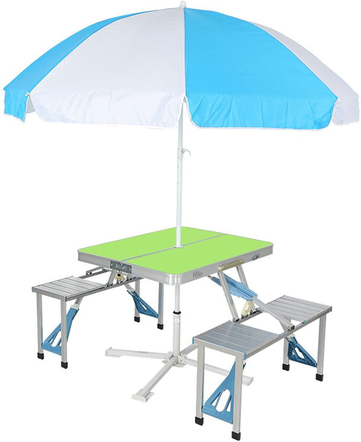 JOZZY Outdoor Garden Bench,Portable Foldable Picnic Table, Children‘s Camping Table with 4 Seats and Umbrella Holes, Four-Person Folding Camping Table Compact Aluminum Travel Suitcase Picnic Table