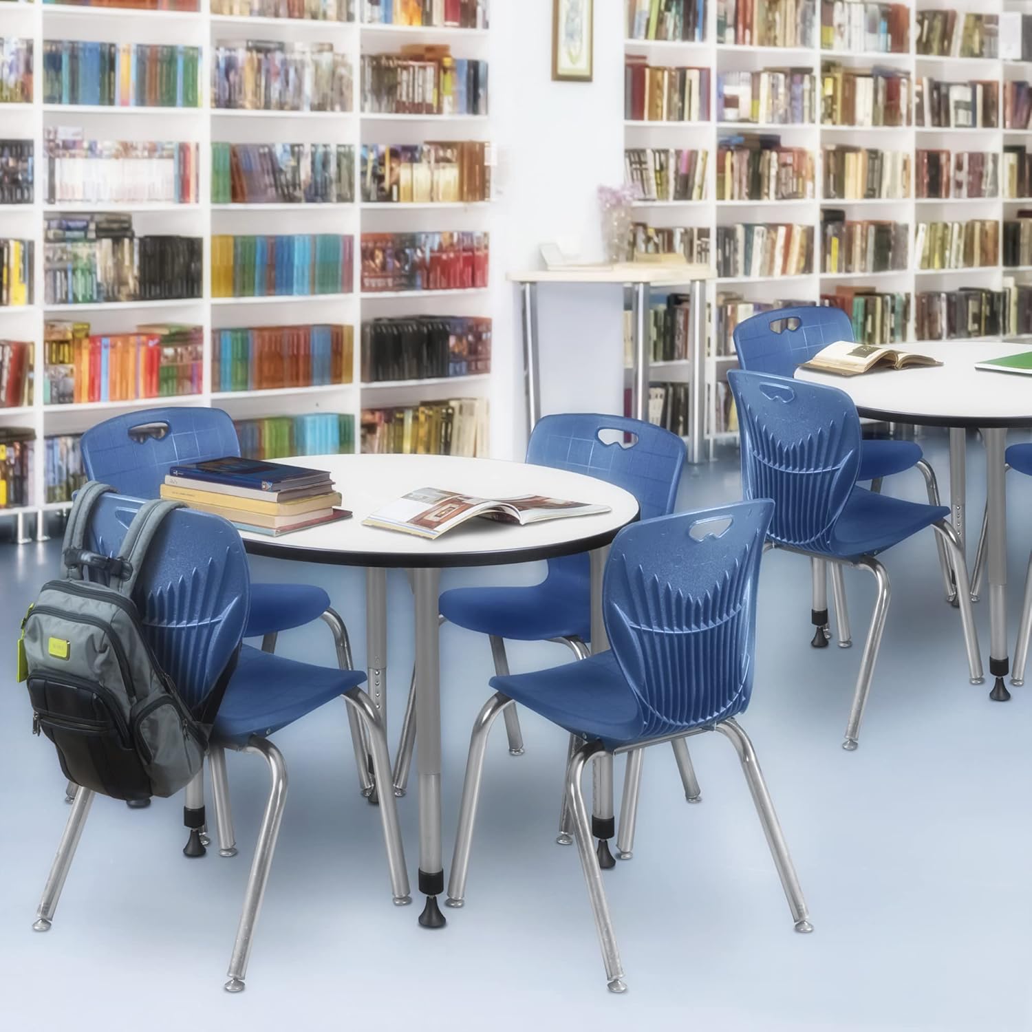 Romig Kee 30 in.Round Height Adjustable Classroom Activity Table- White & Grey Base