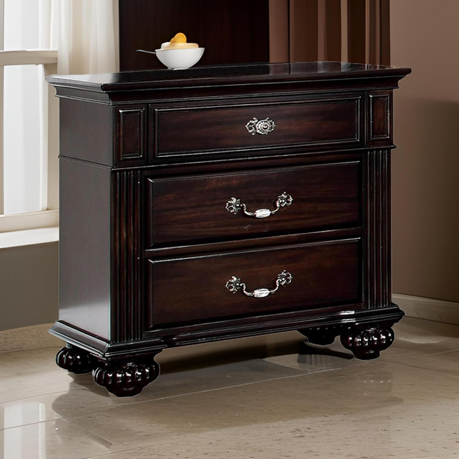 Benzara Syracuse Traditional Nightstand, Dark Walnut